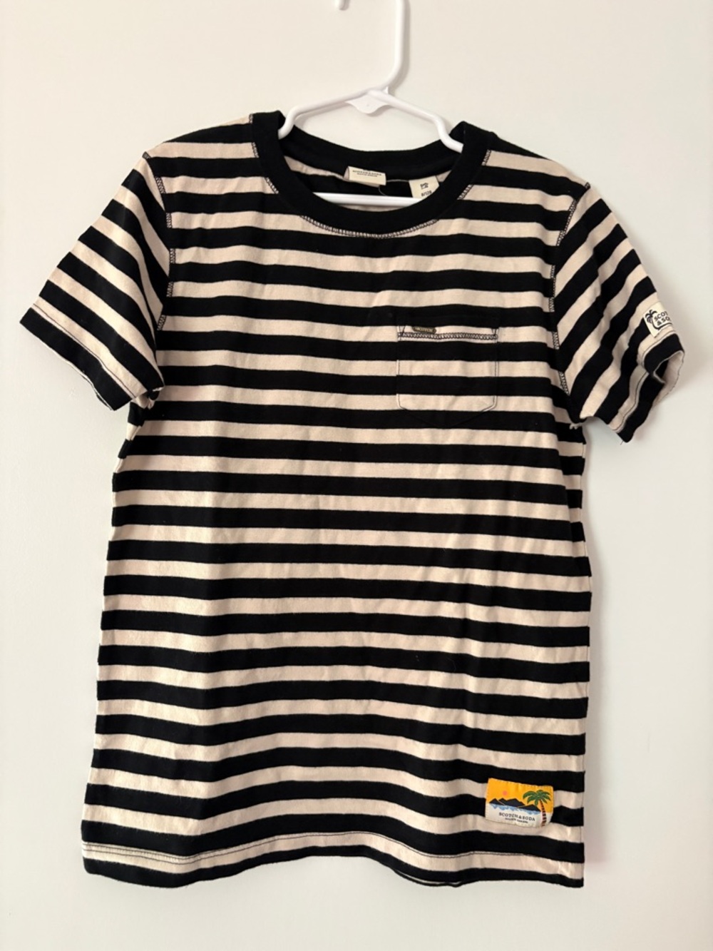 Scotch & Soda Black and Cream Striped Kids Tee with Pocket
